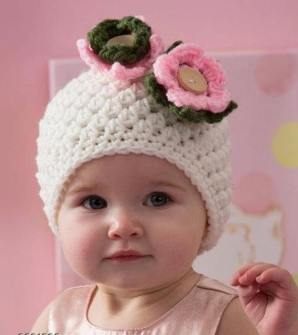 White Color Woolen Kids Cap - 6-12 Months
